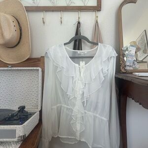Francesca's Collections Sheer White Ruffle Blouse
